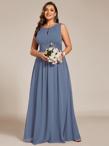 Image of Ever-Pretty Plus Women's Round Neck Sleeveless Empire Waist Maxi Plus Size Formal Gowns Bridesmaid Dresses