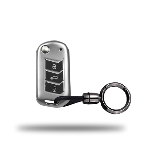 Image of SIAGO TPU Key Cover and Round Keychain Compatible for Mahindra Scorpio 2019+| Bolero 2020+ XUV 300 | Marazzo | XUV 700 | XUV 400 ev | Bolero | Thar 2020+ 3 Button Flip Key (Grey)
