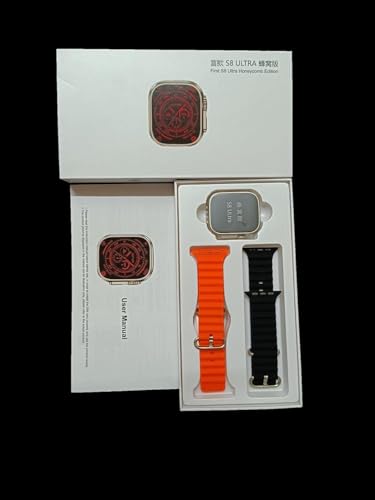 Image of GS29 4G SIM Android Smart Watch Honeycomb Edition with 1.99 Inch HD Display,8GB RAM+128 GB Storage, Play Store, Maps, Sports Modes, Volte Calling & Extra Orange and Black Bands