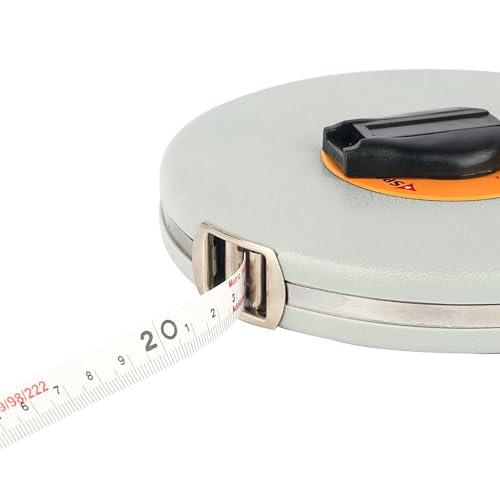 Image of SPARTAN FT30 Fiberglass Top Line Measuring Tape - 30m /100ft || Case Reinforced with Stainless Steel Band || Durable Winding Mechanism Handle and Stainless Steel Mouth with End Hook