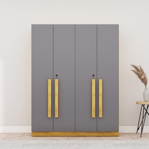Image of Bniture 3 Door Wardrobe for Bedroom with Lockable Door & Hanging Space | Almirah for Clothes with Elevated Bottom Base | Wardrobe for Storage | 3 Years Warranty (Giant Wood & Slate Grey, HXWB112)
