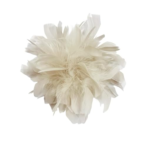 7,87 Pouces Élégante Fleur De Plume Grande Broche Pins De Revers Pour Femmes Hommes Fête De Mariage Danse Banquet Pins Pour Floral Châle Robe Costume Vêtements Accessoires Bijoux Corsage (Beige)