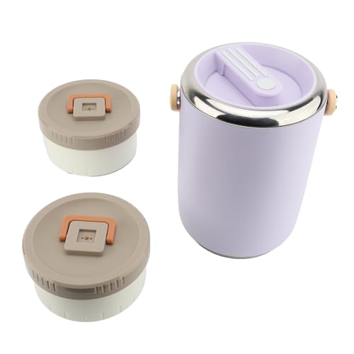 Nikou Contenedor de alimentos aislado al vacío, acero inoxidable 304 de 2 litros, apilable, portátil, aislante, tarro de comida caliente con tapas ED para adultos, color morado