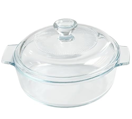 VIPHIEC Small Tempered Glass Casserole Dish for Oven with Lid, Round Microwave Oven Baking Dish with...