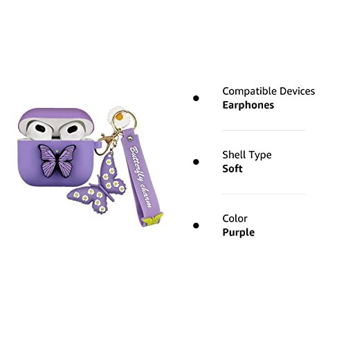 Yqg Compatible With Airpods 3Rd Gen 2021 Case Cover, Cute 3D Butterfly Fashion Cartoon Liquid Silicone Kids Teens Cases With Fun Cool Keychain For Apple Airpods 3Rd Generation Charging Case (Purple) #TOP7