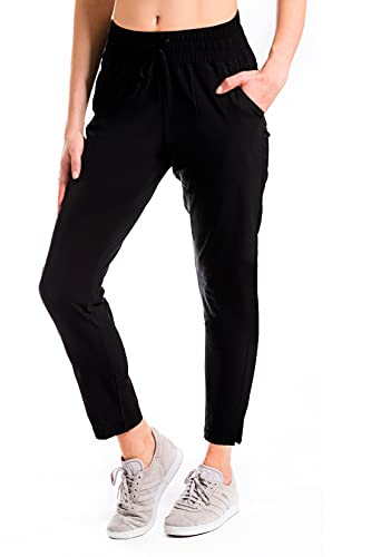 Yogipace, Zipper Pockets, Petite Women s 7 8 UV Protection Lightweight Quick Dry Woven Jogger Pants Outdoor Hiking Pants Every Day Pants Yoga Commute Work Travel, 24 , Black, L