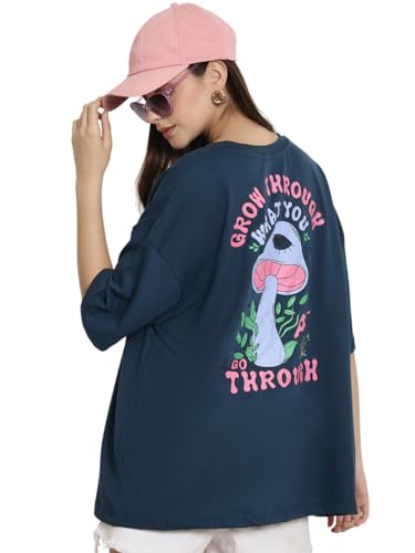 Image of Style Go Pure Cotton Oversized Baggy Fit Drop Shoulder Aesthetic & Cool Graphic Printed Half Sleeve Tshirt for Women || Trendy Tees || Casual Loose Korean T-Shirt