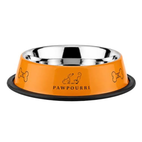 Image of Combo of Anti-Skid Feeding Bowls for Dogs, Cats & Puppy Pet Bowl Pack 2 Stainless Steel Pet Bowl (700 ml Each, Black & Orange)