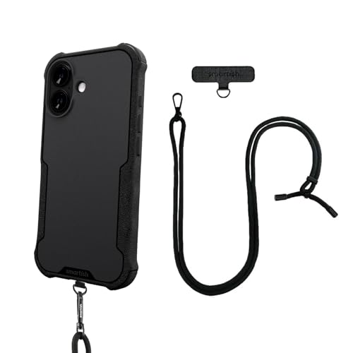 Image of Smartish iPhone 17 MagSafe Case + Crossbody Lanyard Strap - Magnetic Protective Case - Heavy Duty Armor Cover For Men + Universal Detachable Shoulder Neck Strap for Apple iPhone 17 - Black Tie Affair