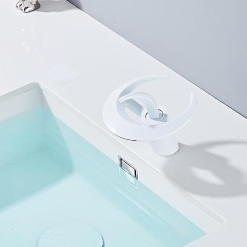 Mitigeur lavabo cascade blanc en laiton avec commande d'eau chaude et froide fluide
