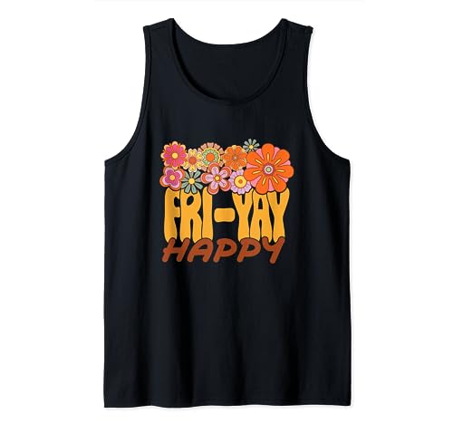 Happy Fri-Yay Teacher Life Fri-nally Groovy Retro Flowers Camiseta sin Mangas