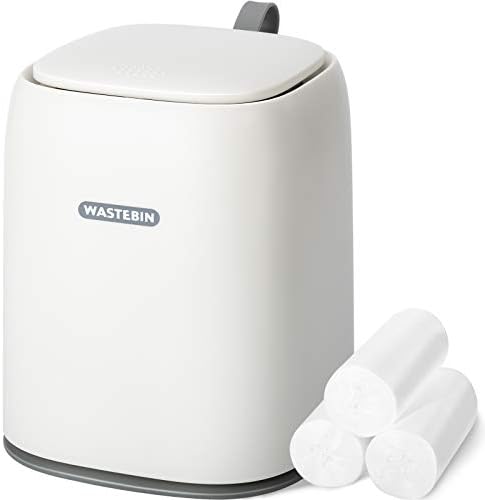 XCX Mini Countertop Trash Can with 3 Rolls of Trash Bags, Waste Can with Press Type Lid, 1.5 L / 0.40 Gal Wastebasket Dispenser, Bin for Coffee Table, Bathroom Vanity Top (White)