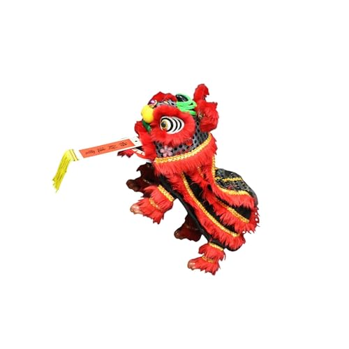 Image of QLECXZI Charming Dancing Lion Toy Hand Puppet Fun Gift For Kids And Adults Special Keepsake For Multicultural Events And Parties Handmade Decoration Arts For, Black Red, 38x20cm