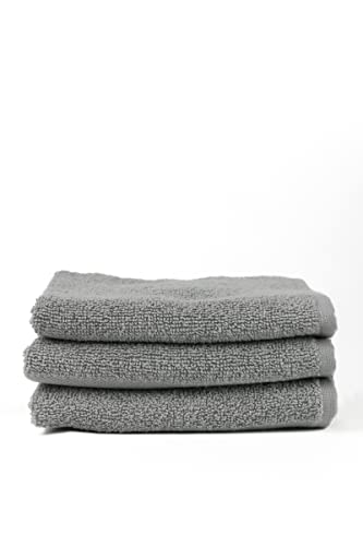 Taka Fabrics 3 Pieces Wave Collection Ultra Soft and Highly Absorbent 100% Turkish Cotton Towels Bath, Hand, Kicthen Facecloth Sauna Pool Guest Towels Sets (50x30cm - 3 Pieces, Light Grey)