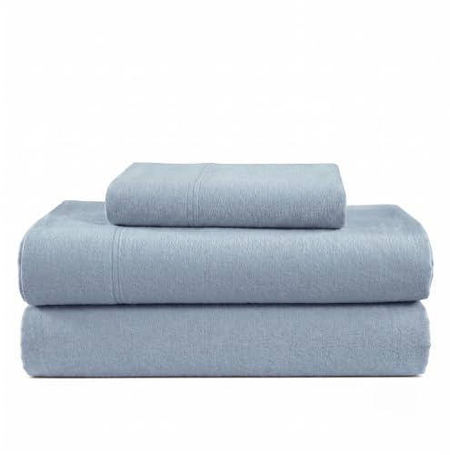LANE LINEN 100% Cotton Flannel Sheets Twin Size - Brushed for Extra Softness - Breathable Cotton Twin Sheets Set - Warm & Cozy Flannel White Sheets Set 15 Deep Pocket - French Blue