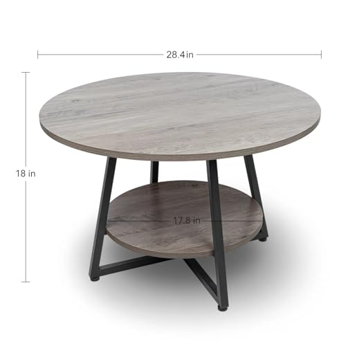 Image of Round Coffee Table, 2-Tier Circle Coffee Table with Storage, Modern Wood Round Center Table, for Living Room, Small Space, Home Office, Easy Assembly, Wash Gray