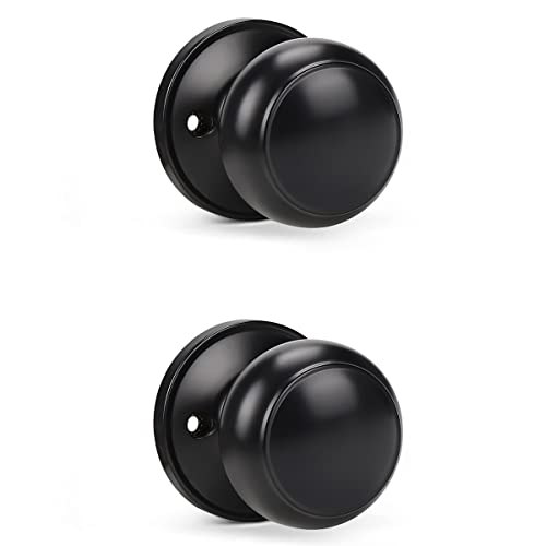 KNOBWELL 2 Pack Black Closet Door Knobs Dummy Door Knob Individual Dummy Door Knob Single Side Matte Black Interior Door Knobs Easy Installation