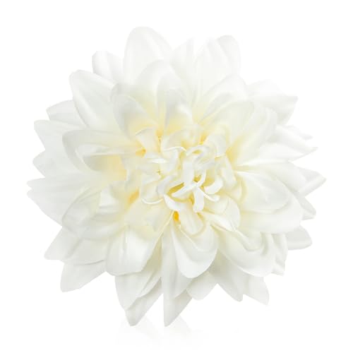 Ruaniao Silk Dahlia Artificial Flowers Bulk, 15 Pcs Fake Dahlias Flowers Heads for Craft, 3.5 Inch White Large Flower Heads Faux Flowers for Wedding Party, Home Office, Hat, Wall Decoration