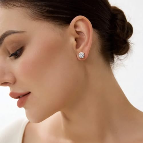 Moissanite Stud Earrings for Women, 0.5-2ct Lab Created Diamond Stud Earring,18K Gold/White Gold Plated S925 Sterling Silver Earrings, D Color VVS1 Round Brilliant Earrings Jewelry Gift3