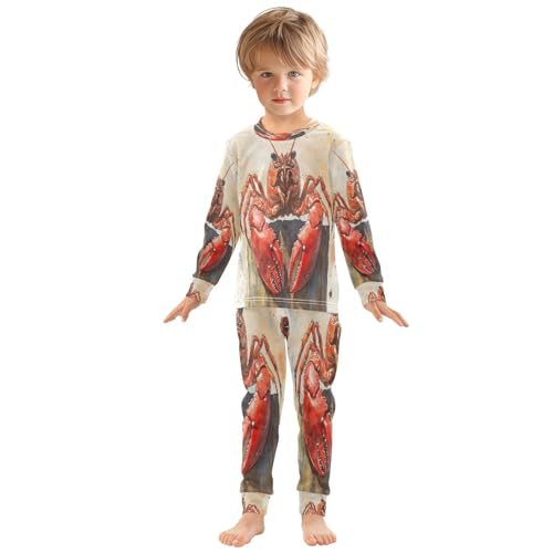 Pajama Sets Long Sleeve Cute Crawfish Watercolor Soft Comfy Sleepwear 2 Piece PJS 3-8T2