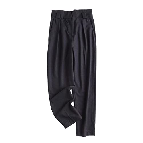 YIOLEAMP Women Thick Dark Gray High Waist Suit Trousers, Buttons