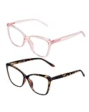 LEXNHOM Blue Light Blocking Glasses for Women Men, Reading Glasses Cat Eye with Spring Hinge - Anti Reflective Blueblockers & Eye Strain for Computer Reading Gaming Phone (Amber & Clear Pink)