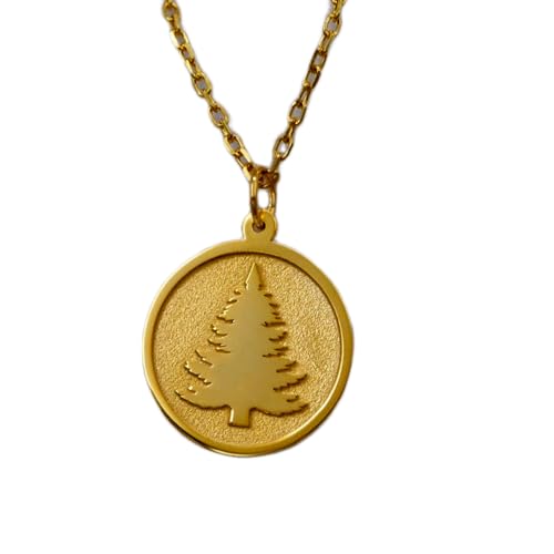 Collier pendentif pièce gravée sapin 24 mm chaîne câble 45,7 cm argent sterling plaqué or