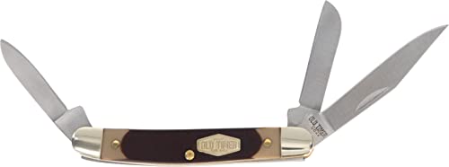 Old Timer 108OT Junior 4.7in Traditional Folding Pocket Knife with 3 High Carbon Stainless Steel Blades, Ergonomic Sawcut Handle, and Convenient Size for EDC, Hunting, Camping, and Outdoors