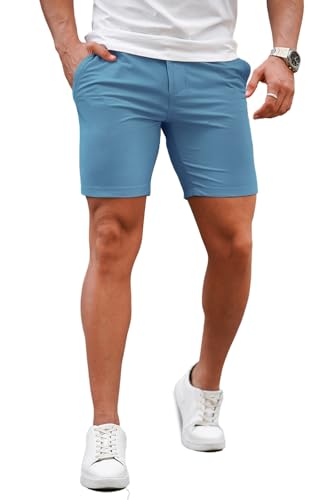 Image of GINGTTO Mens Slim Fit Shorts Plaid Chino Short Tapered Leg Skinny Stretch