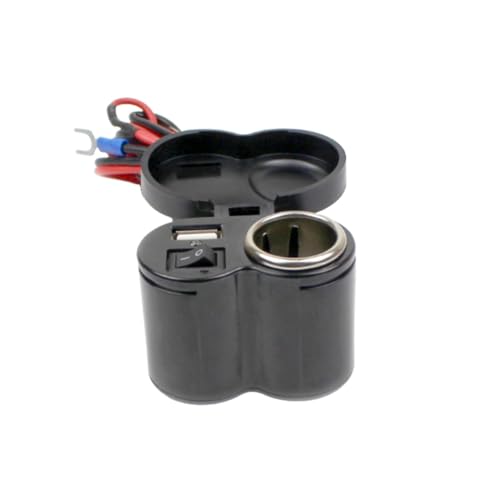 YIYI オートバイ用USB充電器 バイクシガーソケット シガーライターとUSBポート2in1仕様 12V-24Vシガーソケット キャップ付 スイッチ付き