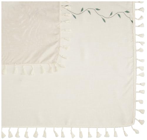 Image of Cortina Tablecloth for Dining Table Waterproof Table Cover, Cotton Linen Fabric Rectangle Tablecloth (White Floral, 6 Seater)