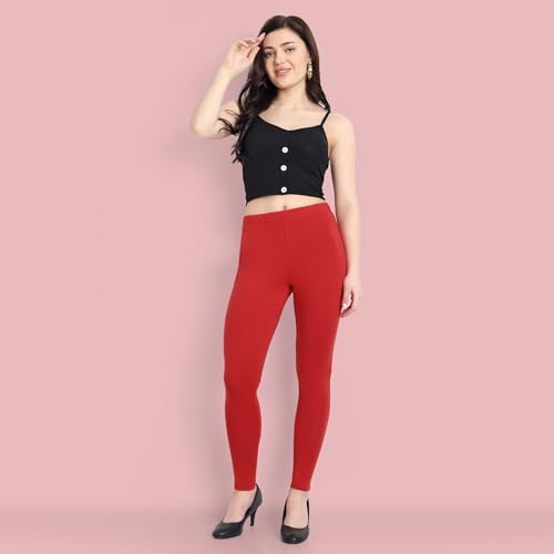 Image of ONE SKY Women Full Length Leggings | Cotton Modal Spandex Blend | High Waist Stretchable & Bio-Washed Fabric | Colour-Lock Technology | Comfortable Leggings for Women
