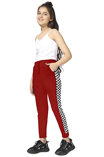 Image of KYDA Kids Girls 100% Cotton Chess Print Track Pants | Elastic Waist Regular Fit | Soft Breathable Kids Casual Wear with Side Pockets Multicolor (Pack of 2)