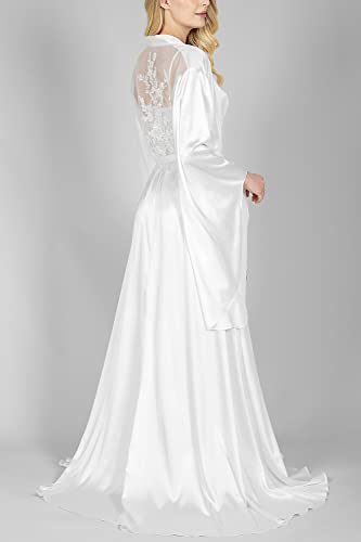 Hhq Floor Length Bridal Satin Robe Women's Luxury Silk Robes Long Nightgown For Wedding Day Maternity Photoshoot(Medium,Floor White) #TOP3