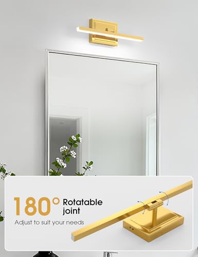 Image of VOLISUN Bathroom Vanity Light 15.7 inch, 12W Dimmable 5CCT Led Bathroom Light Fixture Over Mirror, Gold Bar Vanity Light for Bathrooms-ETL Certificated