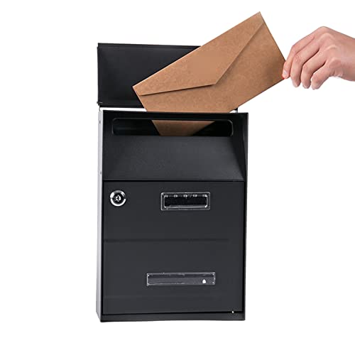 Preisvergleich Produktbild Haoooan Brifkasten Schwarz Abschlussbarer Briefkasten for Gartenbüro Wandhalterung Edelstahl Rain Prooption Postfach Hanging Post Mail Box