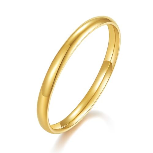 BORUO Wedding Band | Waterproof | 14K Gold Plated | Plain Dome Tarnish Resistant Comfort Fit Stacking Rings | No Tarnish Gold Rings for Women - 2mm Each Band Size 8