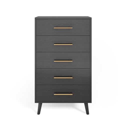 Reviews de Cajonera Con Espejo los 5 más buscados. 48 BRO A SIS Cómoda Cajonera Negra de 5 Cajones - Mueble Organizador de Ropa Estilo Madera, Ropero Alto para Recámara y Closet con Manijas Doradas (71cm Ancho)