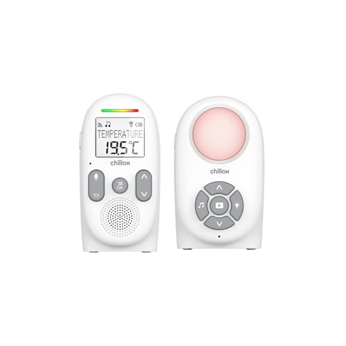 CHILLAX - Babyphone Audio CB260 - DECT - Écran LCD - Modes VOX et Eco - Capteur de Température avec Alerte - Indicateurs de son - Portée 340 m - Veilleuse & 5...