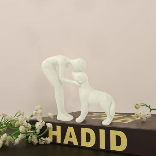 Kityemo Beige Keramik-Skulptur Mann und Hund – Hundestatue als Gedenkgeschenk für Haustiere,Dekoration für Büro, Wohnzimmer, Schlafzimmer, Zuhause, Tierfigur zur Erinnerung