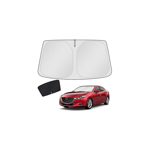 Image of KUST Windshield Sun Shade for Mazda 3 2014 2015 2016 2017 2018 Mazda3 Accessories Hatchback /Sedan Custom Fit Sunshade Foldable Sun Visor Protector Blocks UV Rays Keep Your Car Cooler