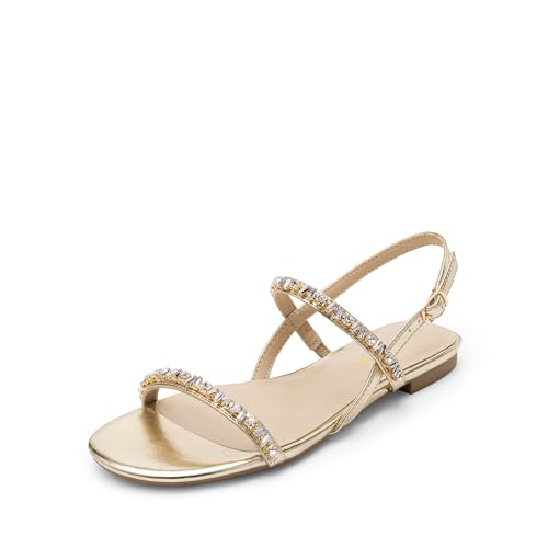 Image of DREAM PAIRS Women's Rhinestone Sandals Open Toe Casual Dressy Sparkly Comfortable Flat Summer Shoes