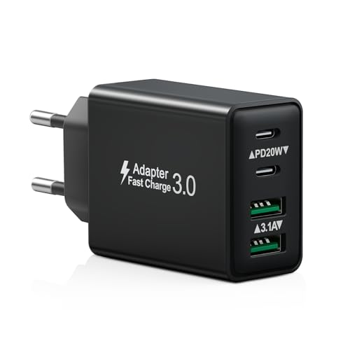 USB C Ladegerät, 40W 4 Ports USB Stecker Mehrfach Schnellladegerät USBC Ladestecker mit USB-C Adapter+QC Stecker USB Ladegerät für iPhone 17 16 15 14 13 Pro Max Plus 12 11, Samsung, Handys Charger