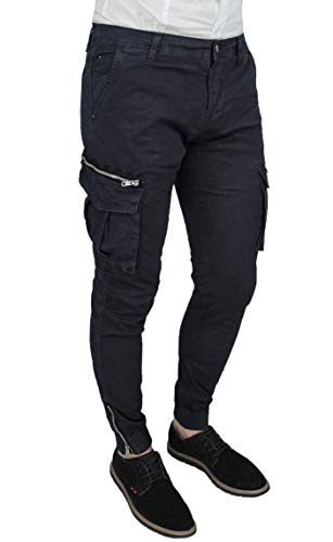 Jeans cargo homme avec poches zippées latérales Evoga slim fit noir confortable