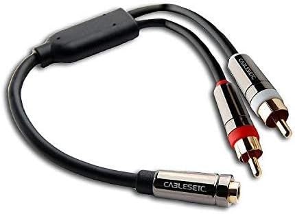 Pro Series Pure Copper Gold Plated 3.5mm Stereo Female to 2 RCA Male Audio Y Cable Adapter Converter with Zinc Alloy Plugs