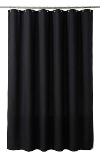 Kikzi Luxury Hotel Quality Fabric Shower Curtain Soft-Touch Woven Textile with 12 Hooks Mould Proof & Water Repellent 180x180cm Machine Washable (Black)