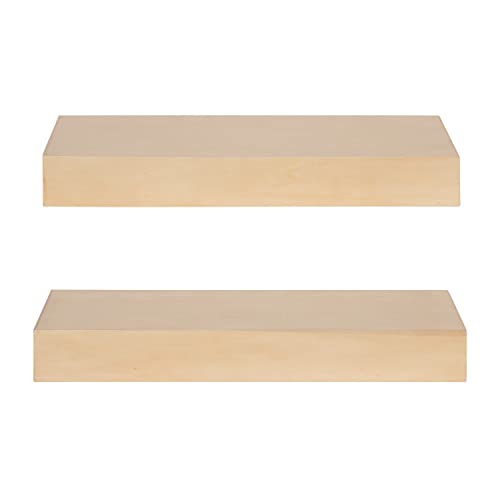 Image of Kate and Laurel Havlock Modern Natural Floating Shelves; Set of 2; 18 x 8; Natural Wood; Mid-Century Bathroom and Kitchen Shelves for Storage and Display Decor