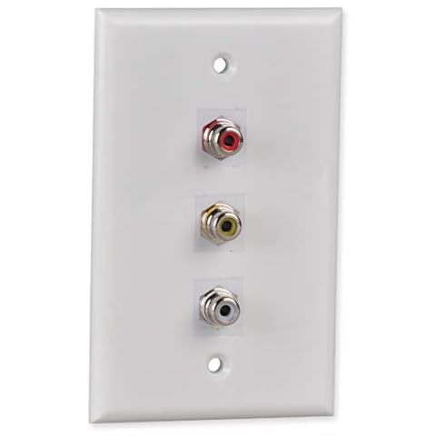 RCA Wall Plate, HTTX White 3-Port RCA Wall Plate with Removable F/F RCA Keystone Jack Inserts for Composite Audio/Video Cover