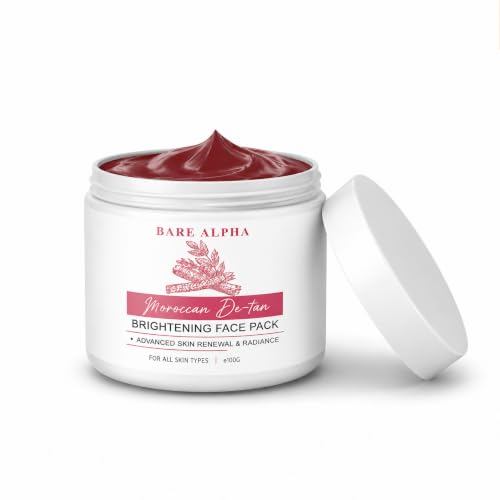 Image of Moroccan DeTan Brightening Face Pack for Advanced Skin Renewal & Radiance | Clay Mask for Tan Removal, Skin Brightening, Deep Cleansing & Glowing Complexion | Suitable for All Skin Types | 100gm