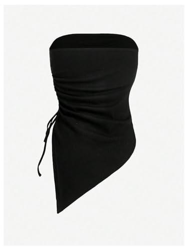 SHENHE Women's Plus Size Star Print Tube Top Ruched Drawstring Asymmetrical Fitted Y2k Bandeau Top2